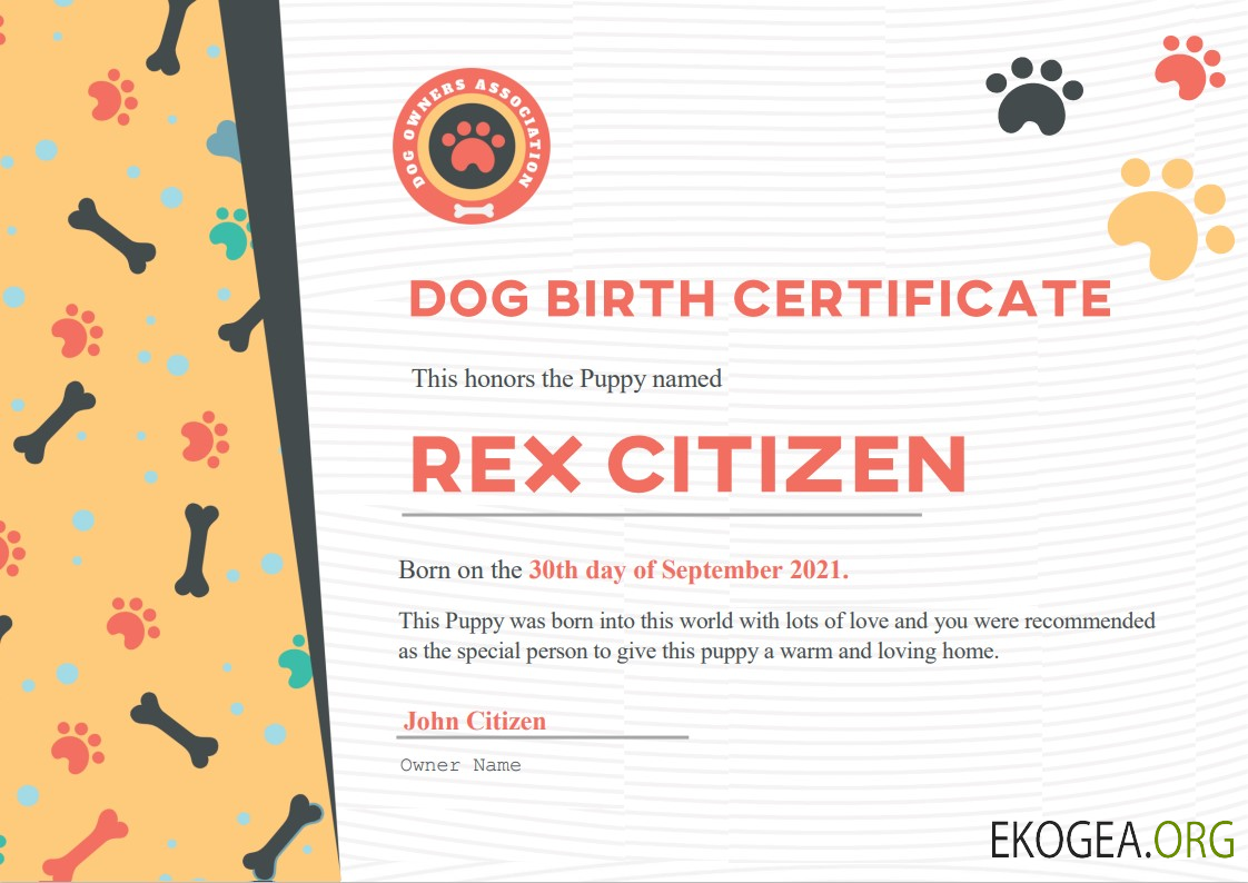 Acte de naissance d'un chien aux États Unis